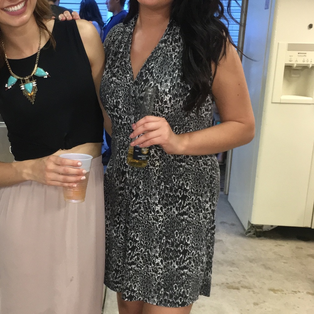 Black & white spotted french connection wrap dress